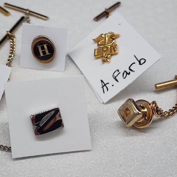 Vintage Assorted Tie Tacks & Lapel Pins Gold & Silver Tone With Pearls & Emblems - Picture 2 of 4